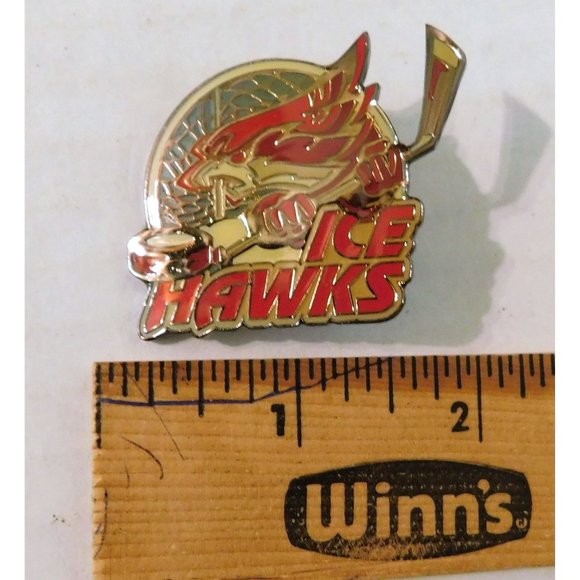 Ice Hawks Hockey Pin Lapel Hat Metal 2 in x 1.25 in Red Silver - Picture 4 of 4